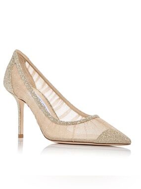 Jimmy Choo Women's Love 85 Pumps Nude Mesh Pointed-Toe Pump with Gold Glitter
